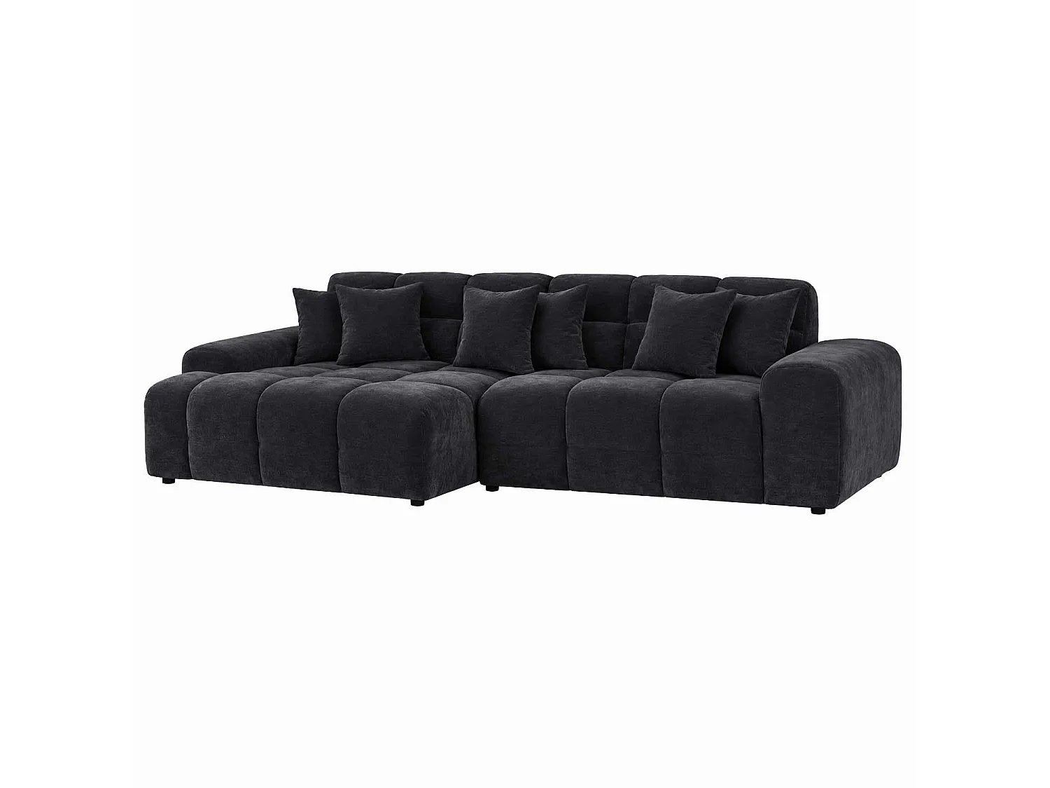 Jenson Black Left Hand Facing Plush Velvet Corner Sofa with Chaise