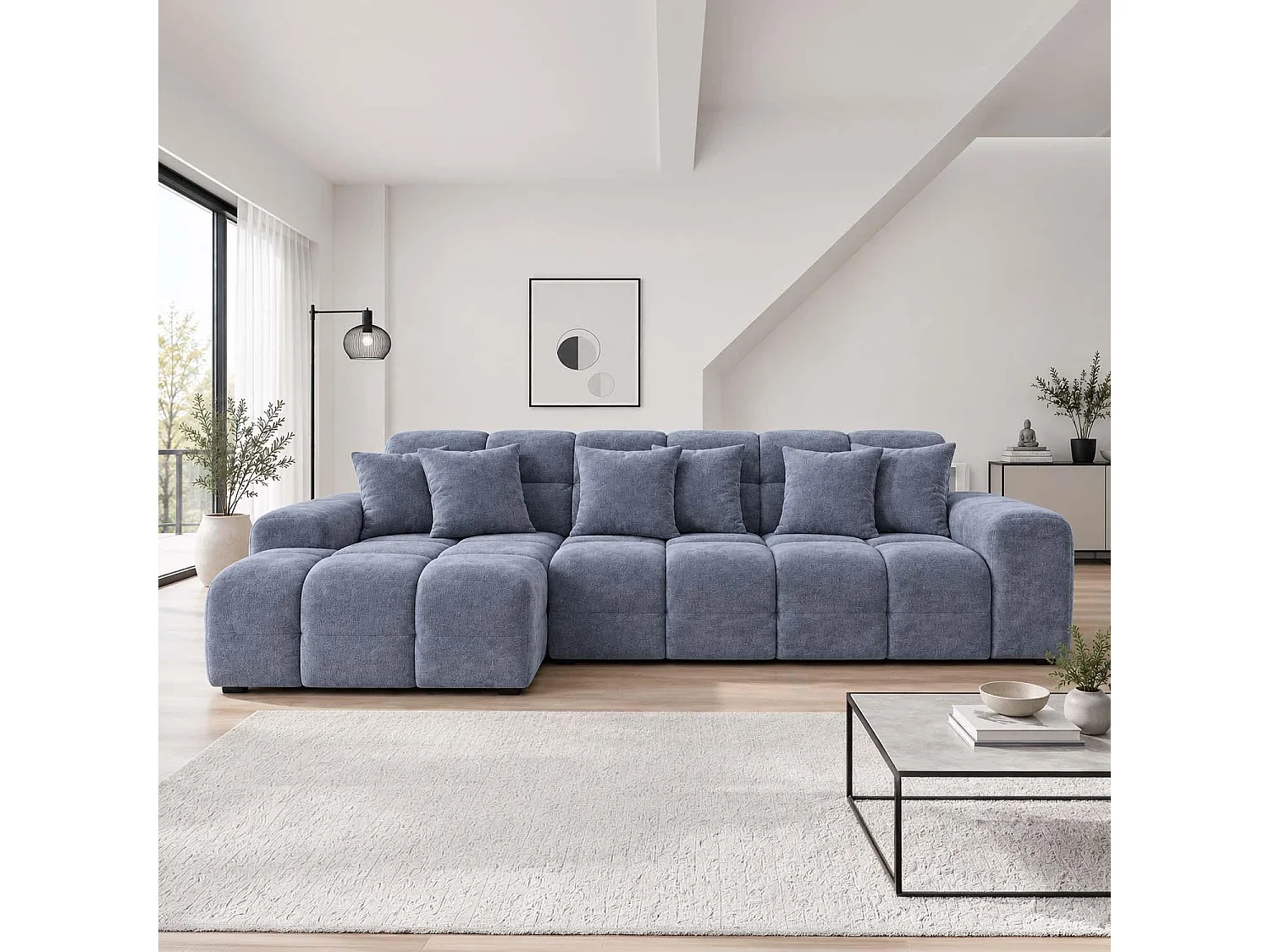 Jenson Grey Left Hand Facing Plush Velvet Corner Sofa with Chaise