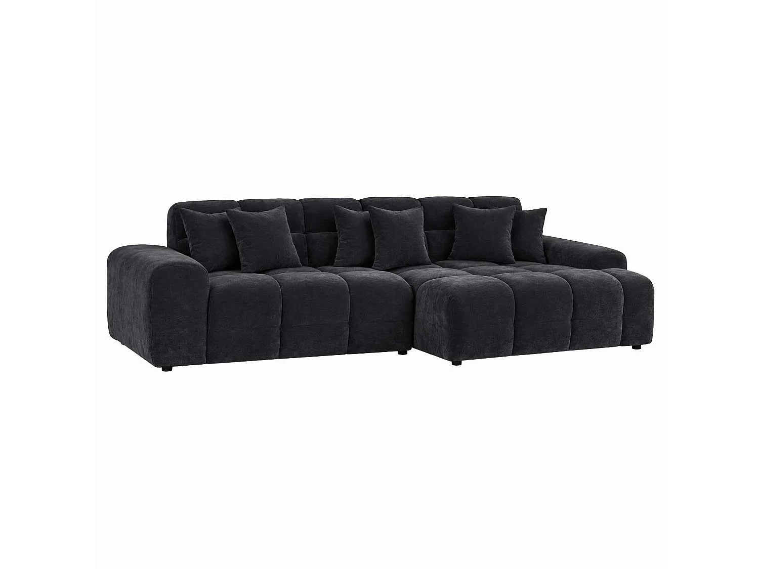 Jenson Black Right Hand Facing Plush Velvet Corner Sofa with Chaise