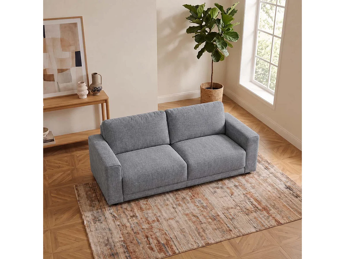 Melrose 3 Seater Woven Grey Fabric Sofa with Removable Back Cushions