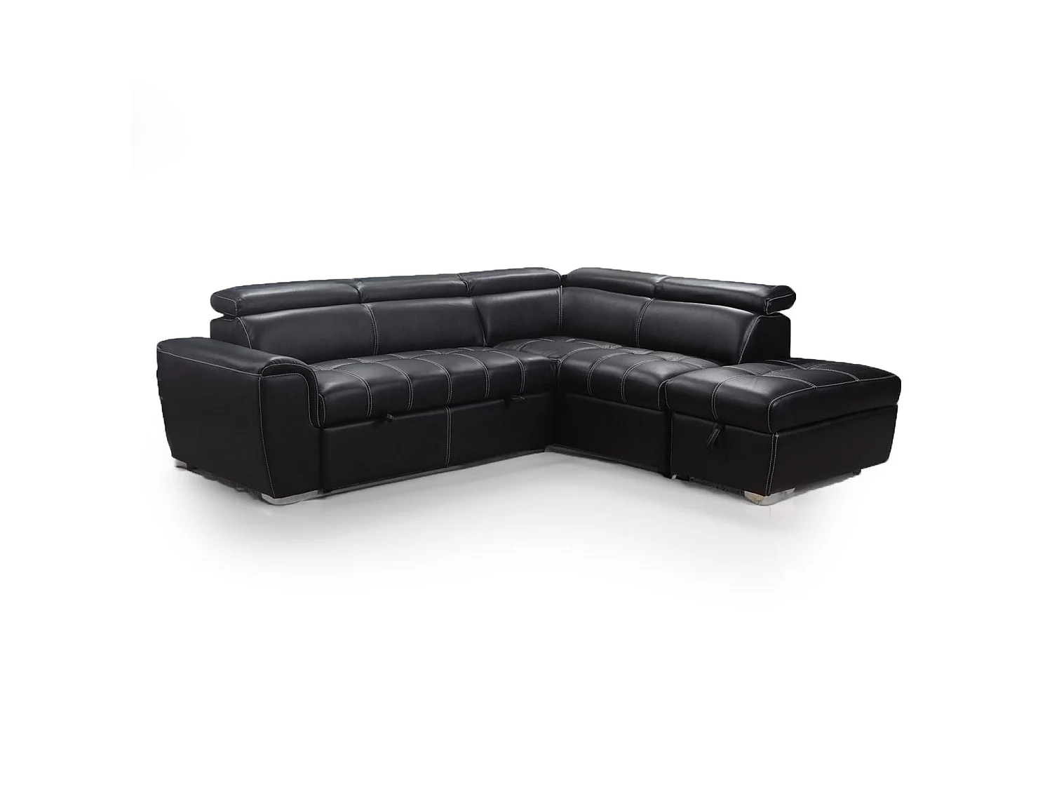 Nevada Black Leather Corner Sofa Bed with Storage Right Hand Facing