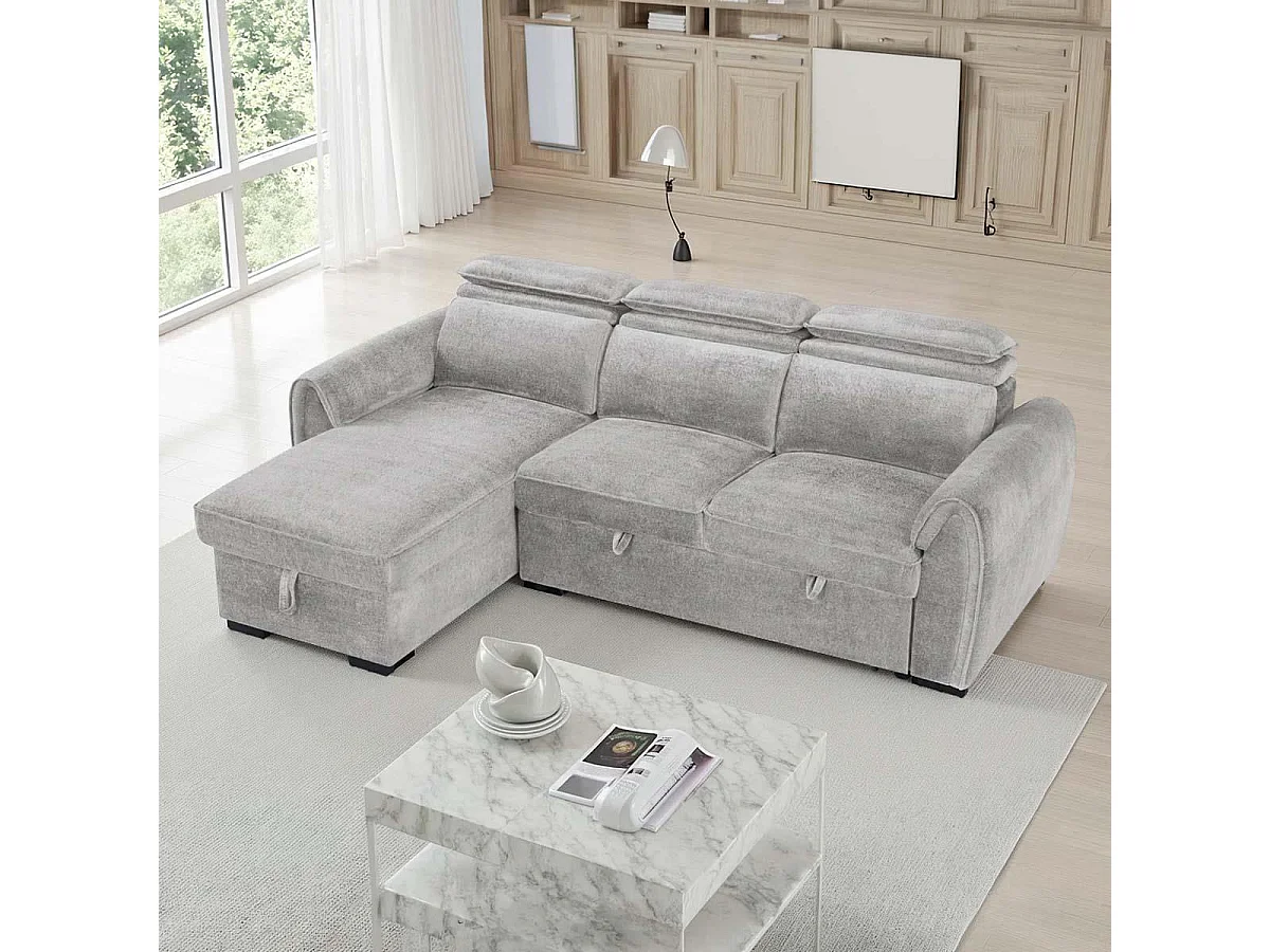Carlo Fabric Grey Universal Corner Sofabed Storage