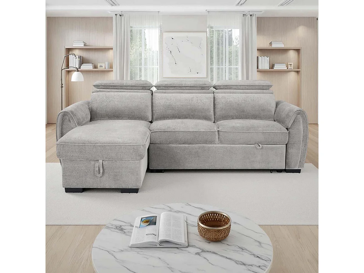 Carlo Fabric Grey Universal Corner Sofabed Storage