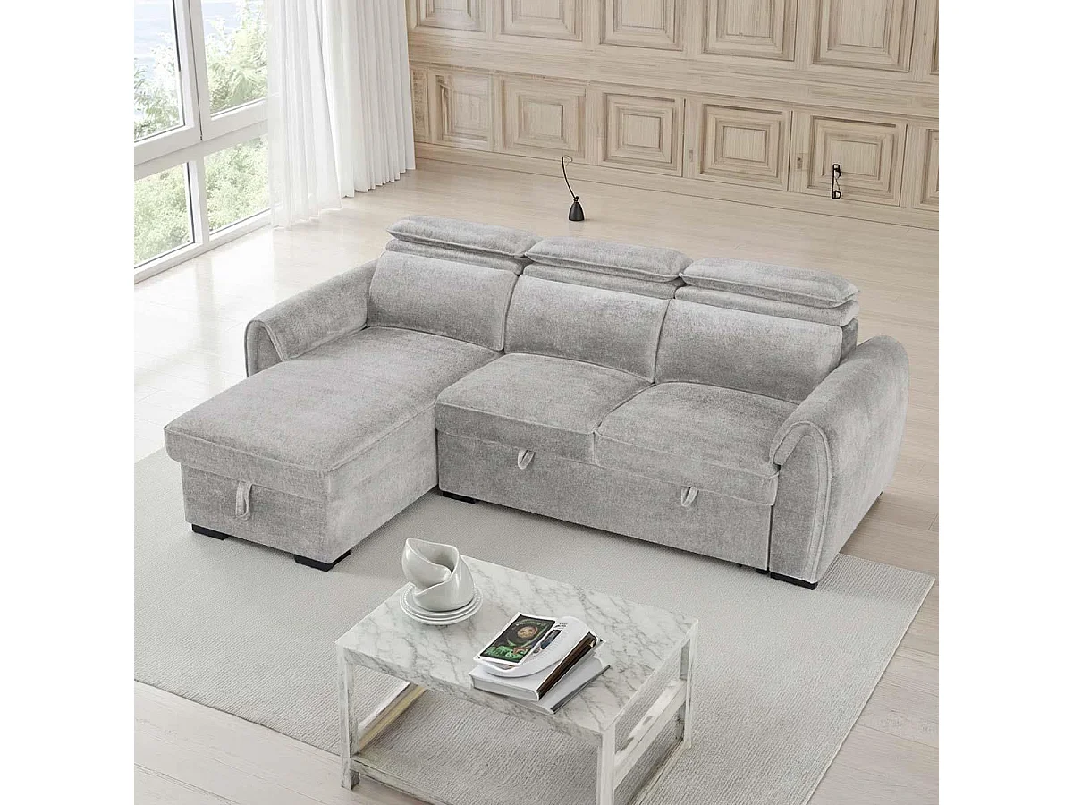 Carlo Fabric Grey Universal Corner Sofabed Storage