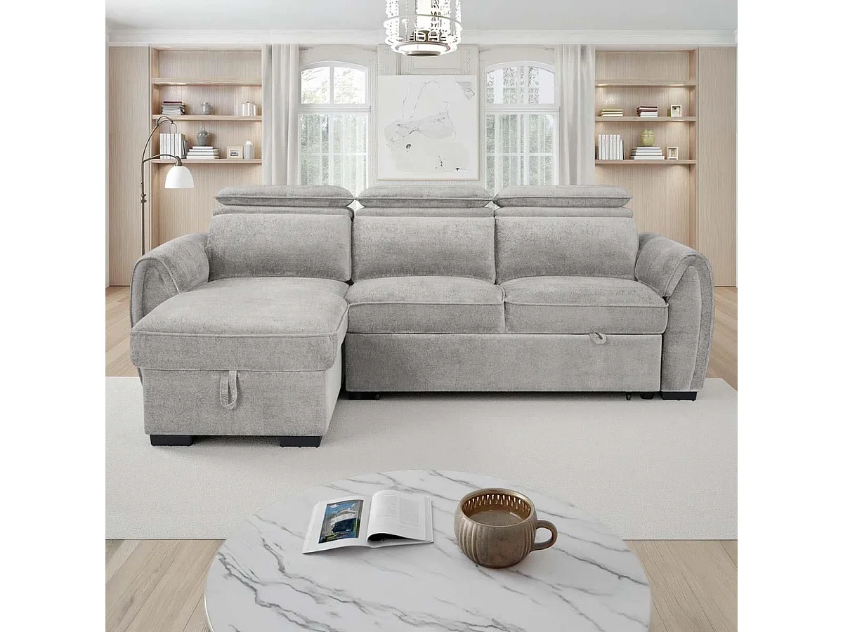 Carlo Fabric Grey Universal Corner Sofabed Storage