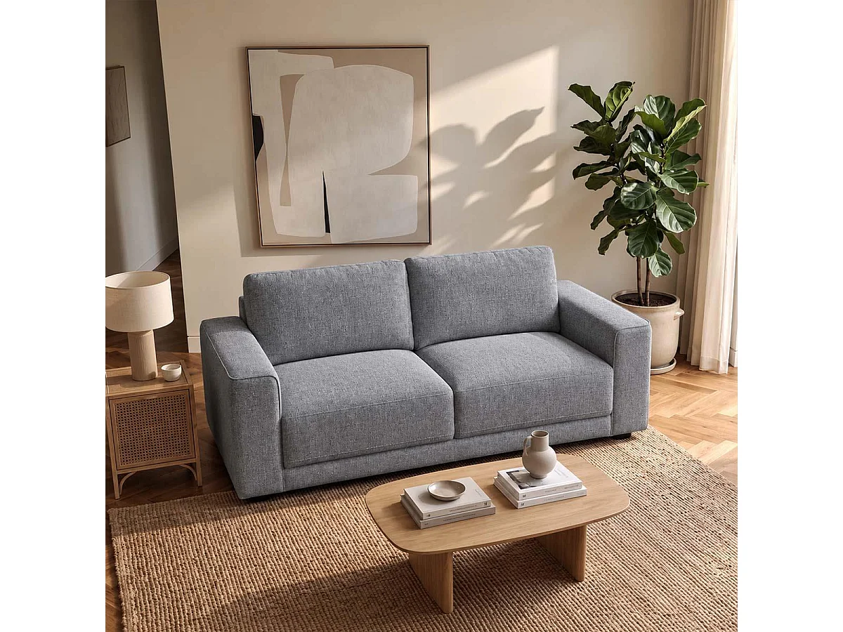 Melrose 2 Seater Woven Grey Fabric Sofa with Removable Back Cushions