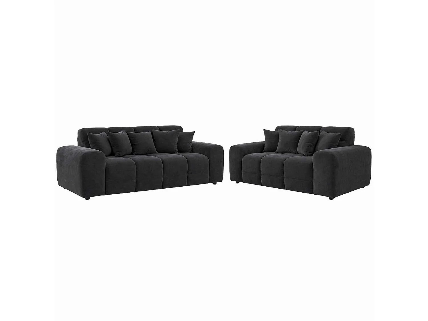Jenson Black Plush Velvet 3 + 2 Seater Sofa Set with Deep Seats