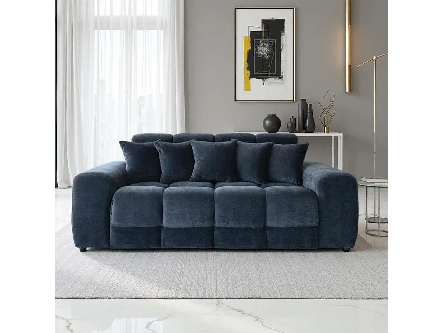 Jenson Black Plush Velvet 3 + 2 Seater Sofa Set with Deep Seats