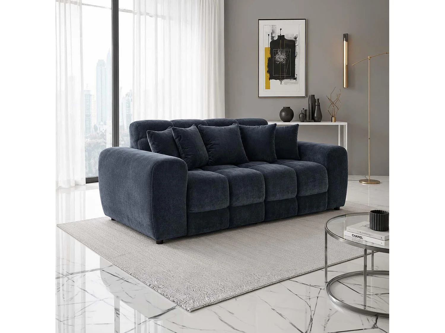 Jenson Black Plush Velvet 3 + 2 Seater Sofa Set with Deep Seats
