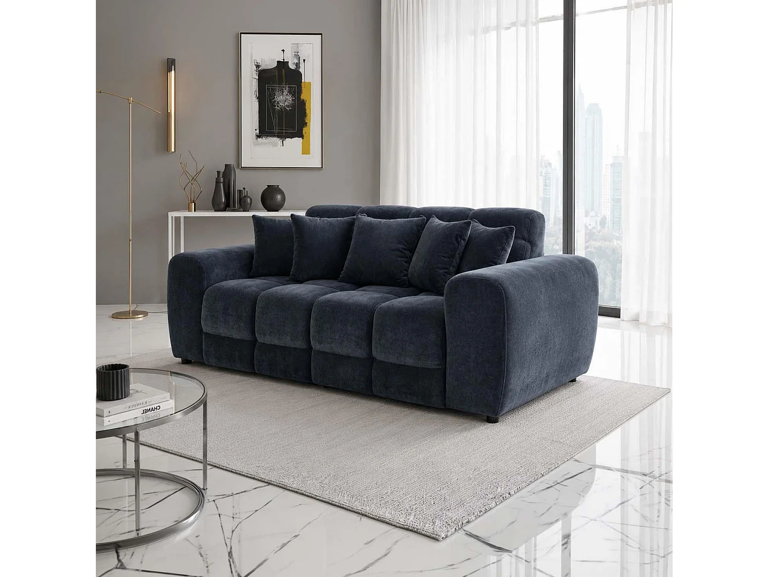 Jenson Black Plush Velvet 3 + 2 Seater Sofa Set with Deep Seats