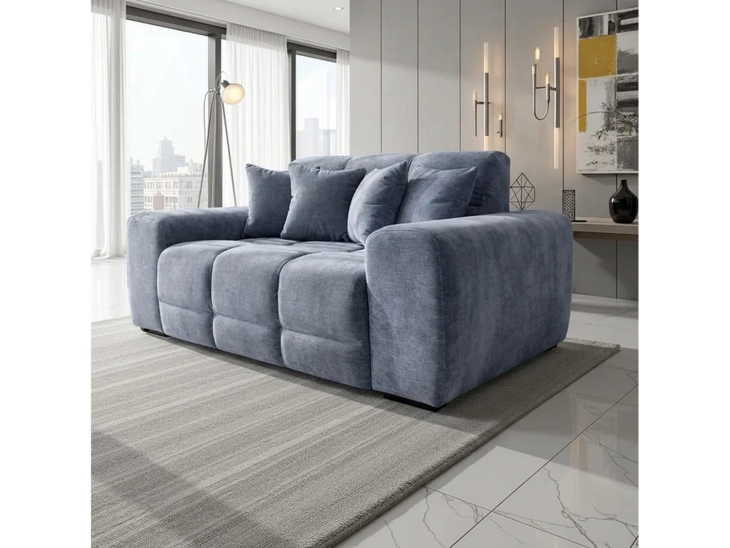 Jenson Grey 2 Seater Plush Velvet Sofa with Deep Seats
