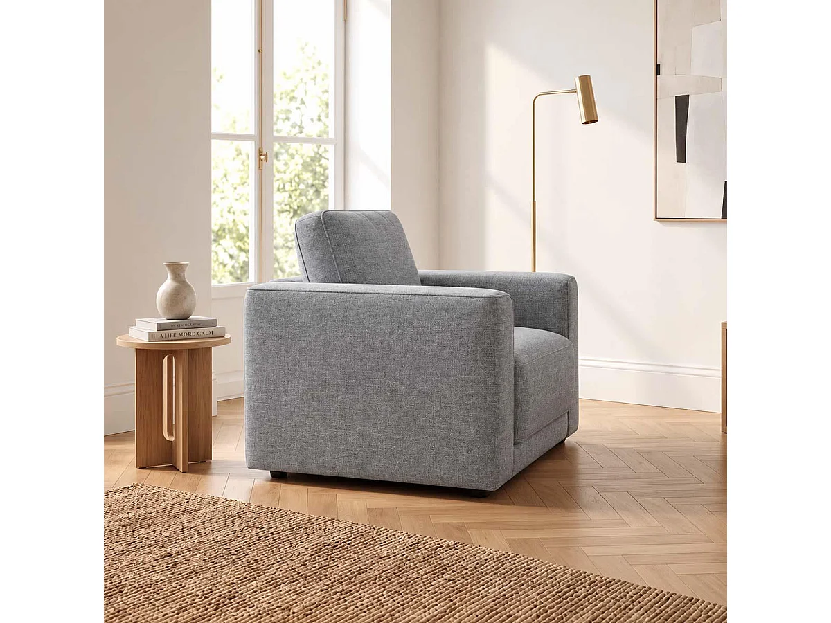 Melrose Grey Woven Fabric Armchair with Removable Back Cushion