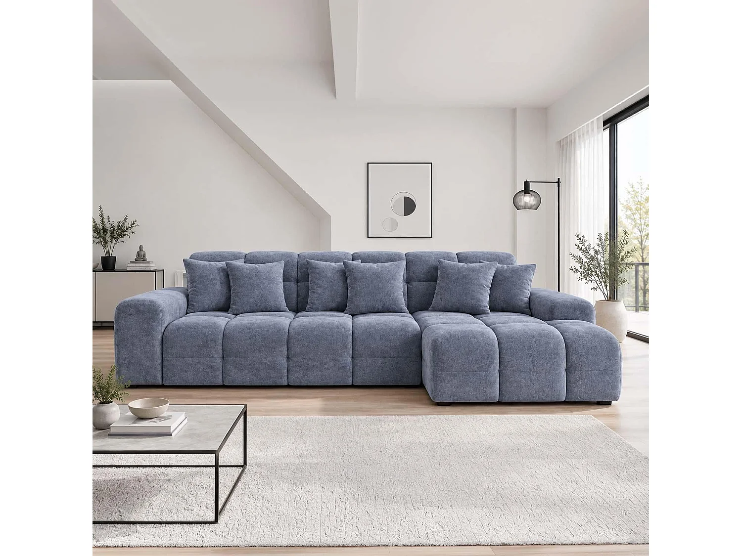 Jenson Grey Right Hand Facing Plush Velvet Corner Sofa with Chaise