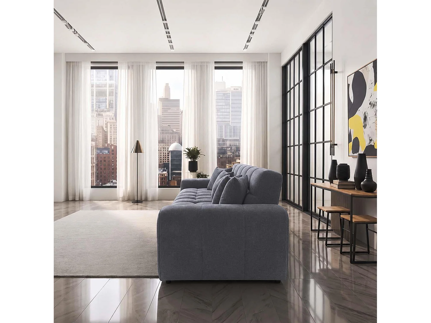 Jenson Grey 4 Seater Plush Velvet Sofa with Deep Seats & Boxed Arms