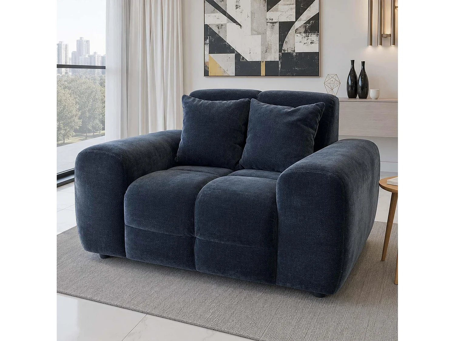 Jenson Black Plush Velvet Armchair with Deep Seat & Thick Boxed Arms