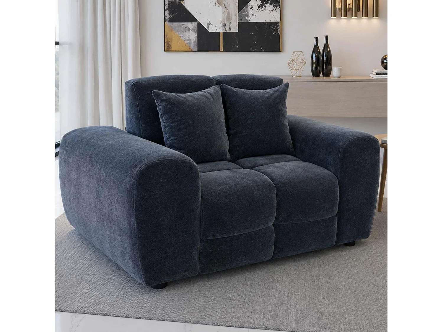 Jenson Black Plush Velvet Armchair with Deep Seat & Thick Boxed Arms