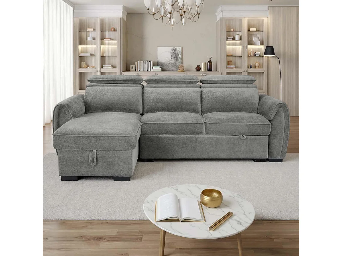 Carlo Fabric Dark Grey Universal Corner Sofabed Storage