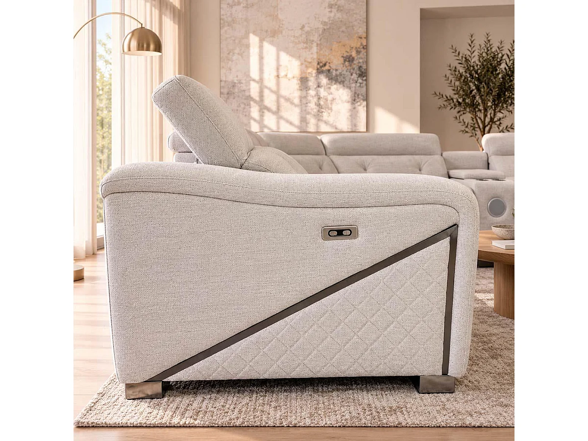 Oxley Beige 5 Seater Electric Recliner Corner Sofa Bluetooth Speakers