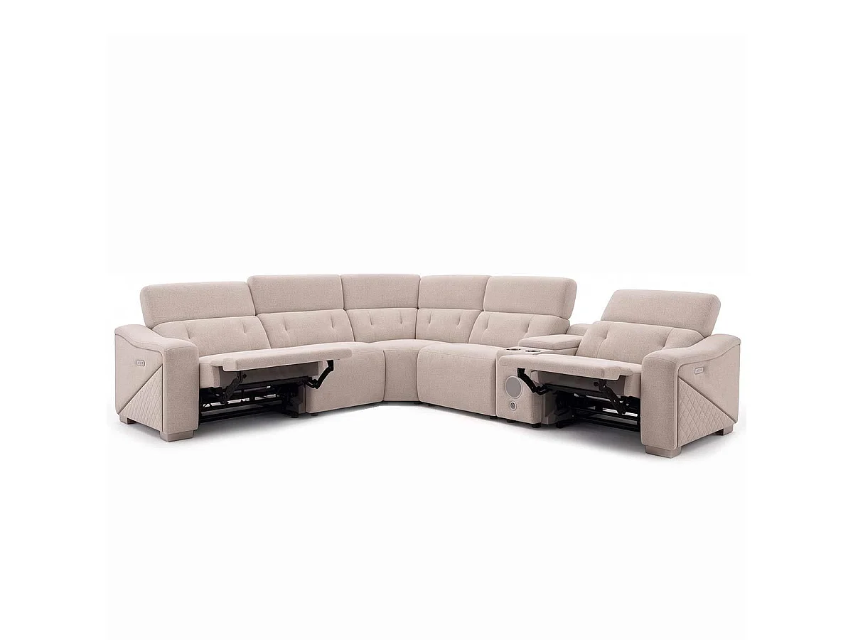 Oxley Beige 5 Seater Electric Recliner Corner Sofa Bluetooth Speakers
