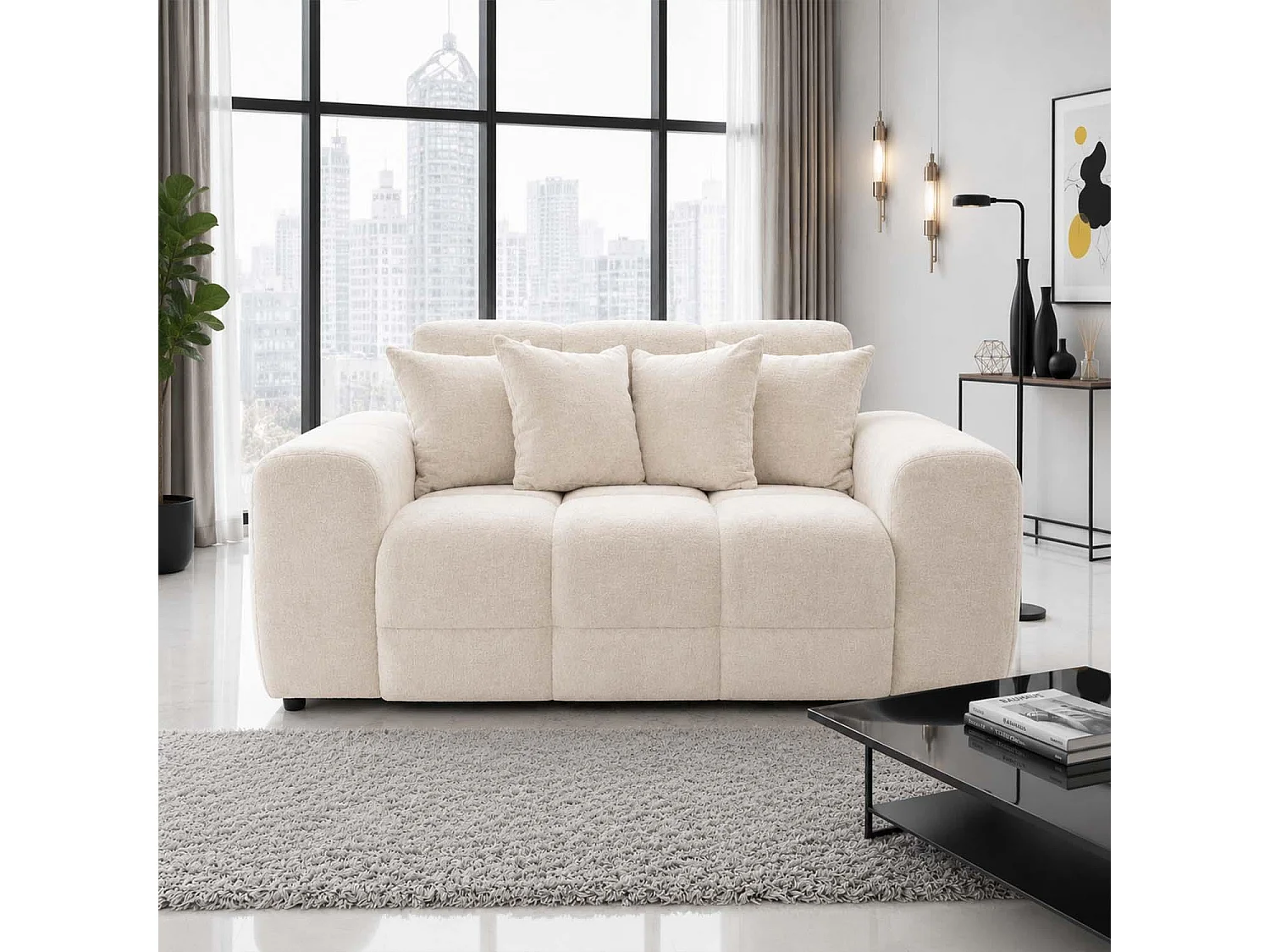 Jenson Natural 2 Seater Plush Velvet Sofa with Deep Seats