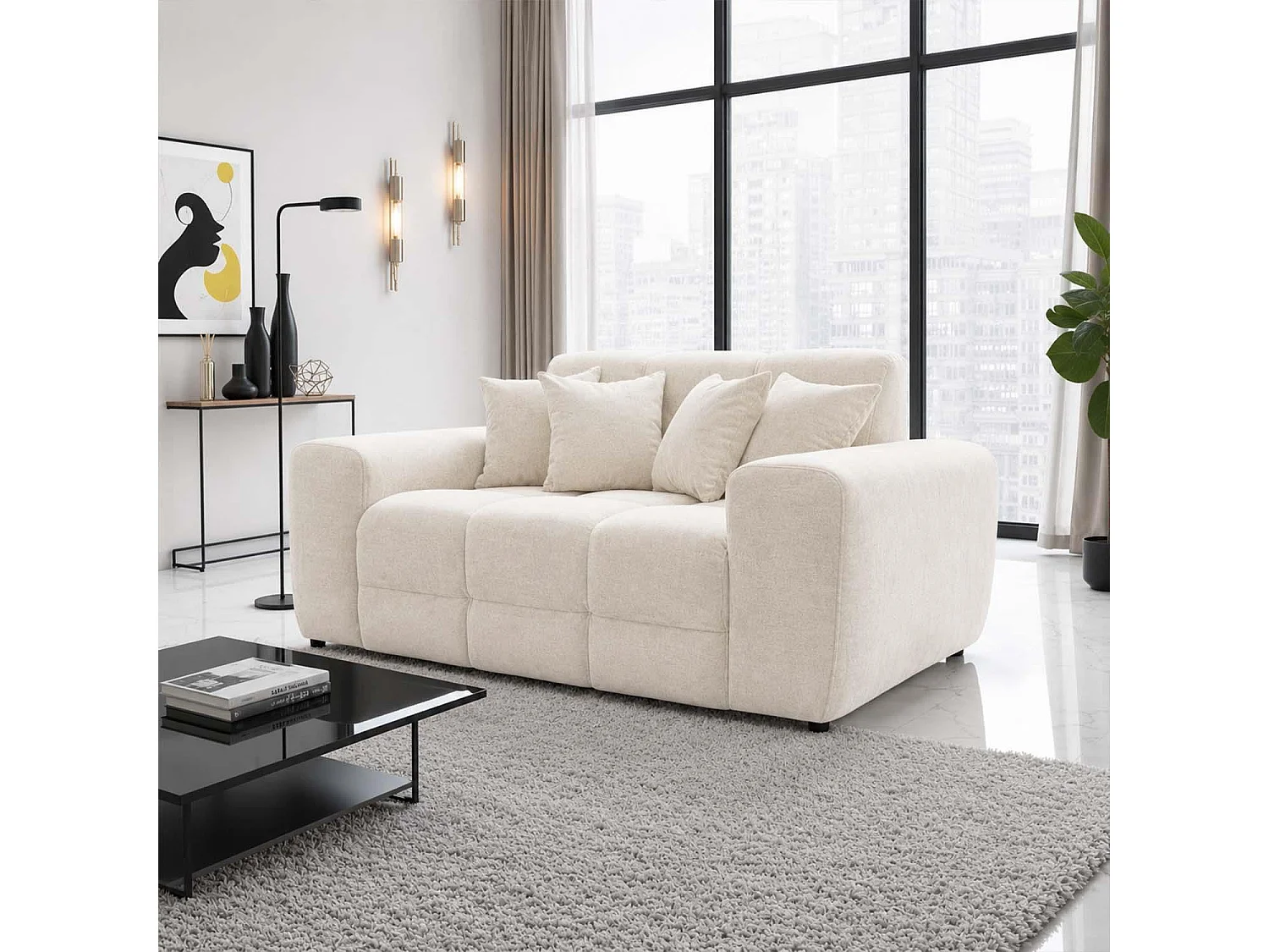 Jenson Natural 2 Seater Plush Velvet Sofa with Deep Seats