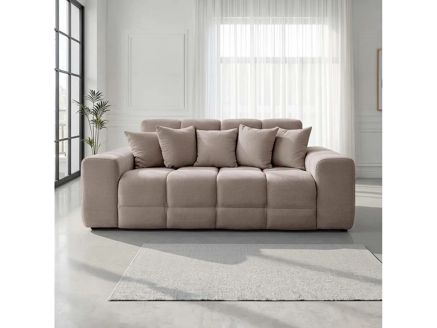Jenson Beige Plush Velvet 3 + 2 Seater Sofa Set with Deep Seats