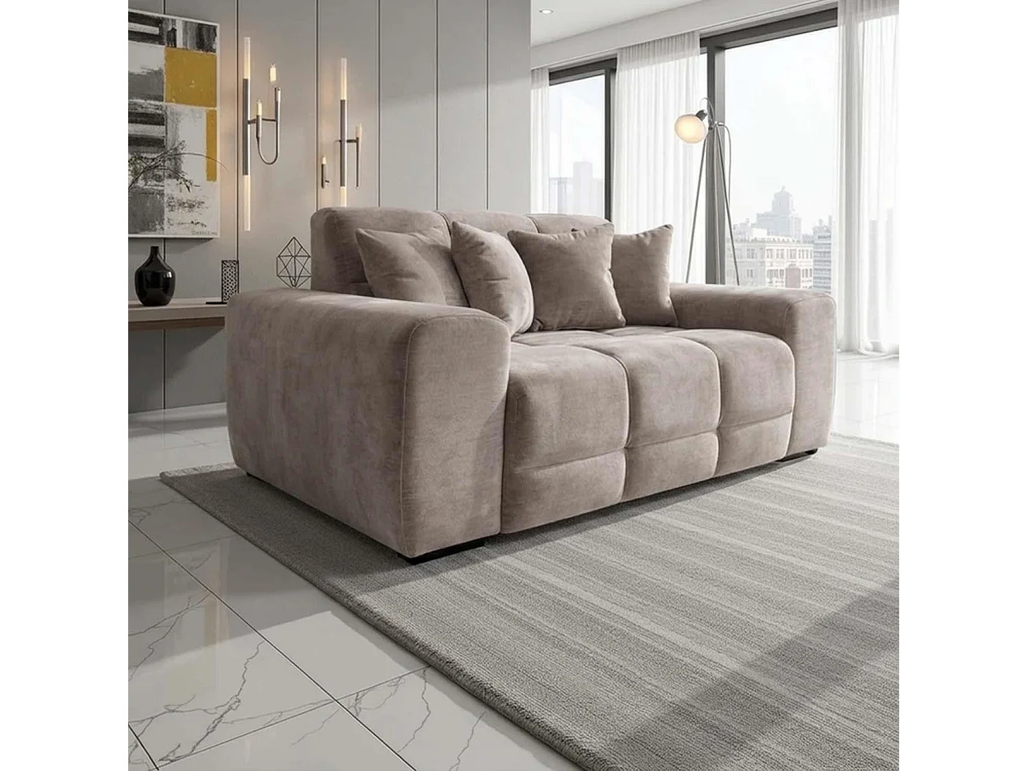 Jenson Beige Plush Velvet 3 + 2 Seater Sofa Set with Deep Seats