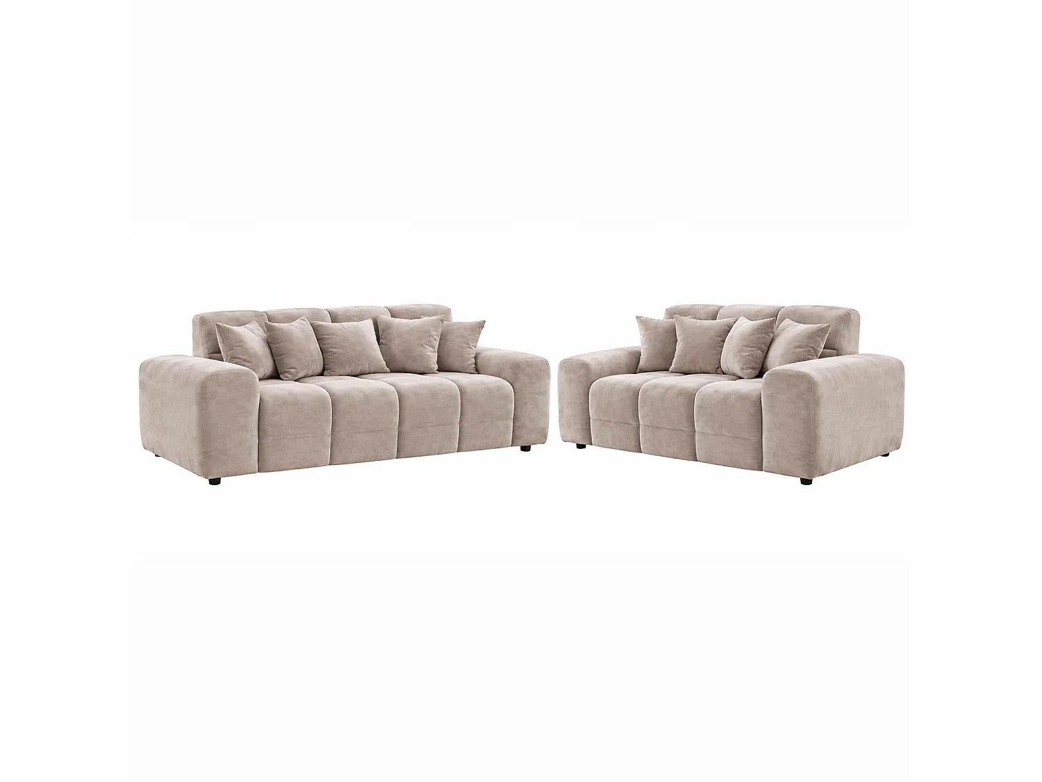 Jenson Beige Plush Velvet 3 + 2 Seater Sofa Set with Deep Seats