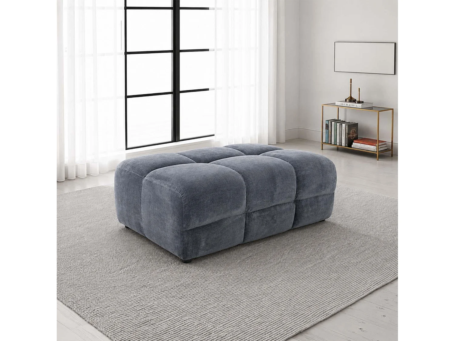 Jenson Grey Large Plush Velvet Footstool Ottoman Cross Stitching