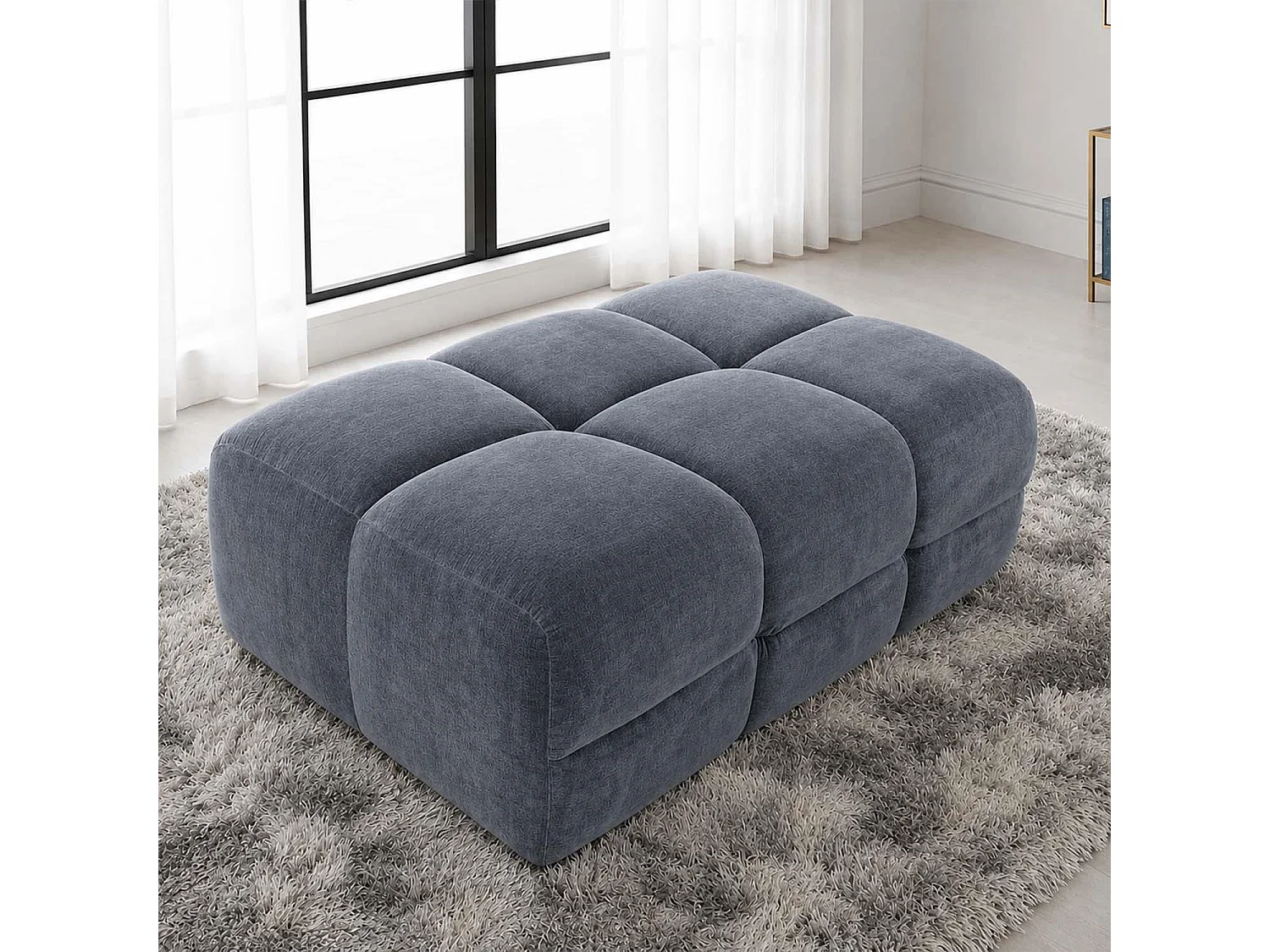 Jenson Grey Large Plush Velvet Footstool Ottoman Cross Stitching