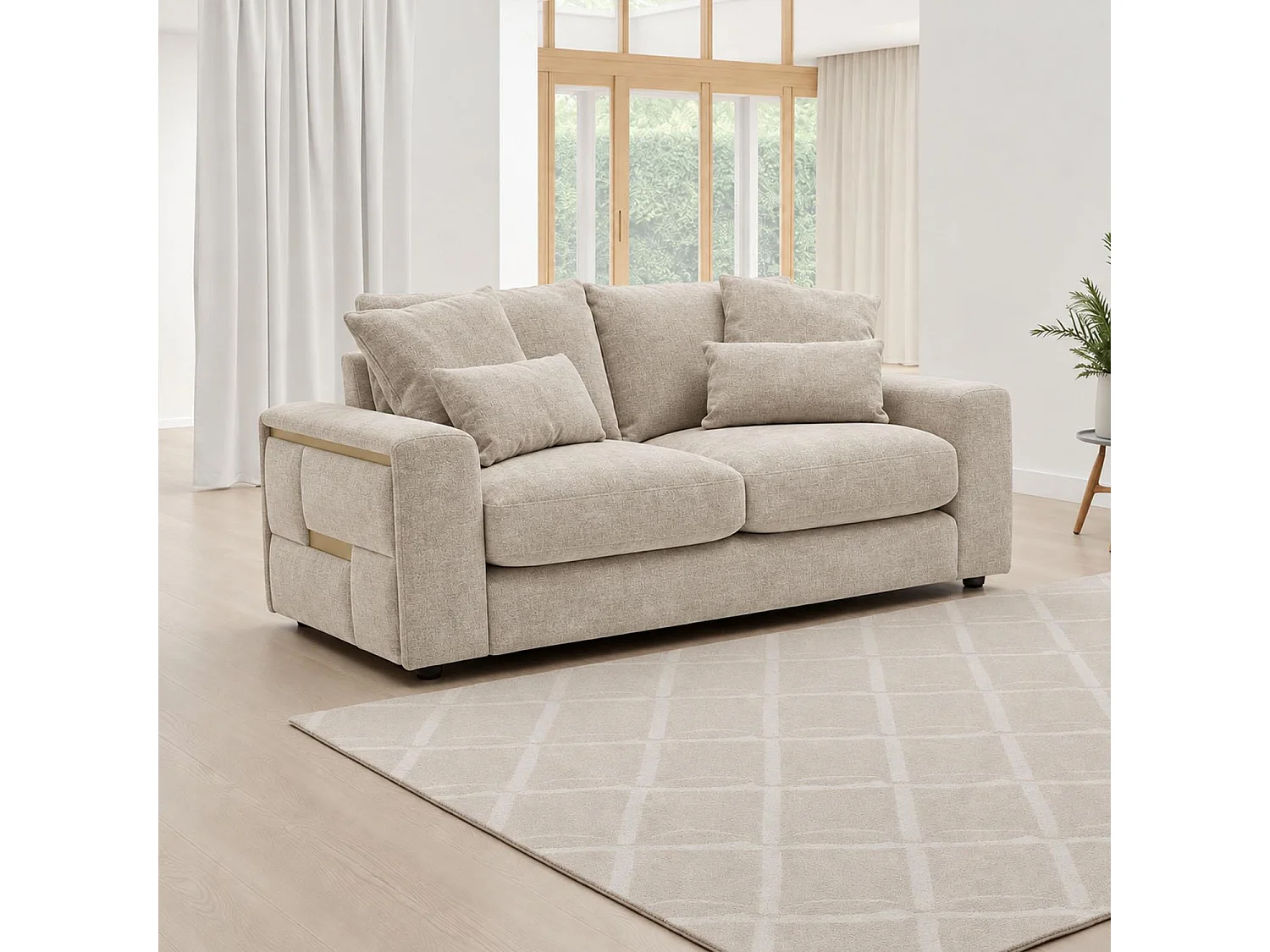 Juno Beige Chenille 3 + 2 Seater Sofa Set with Removable Cushions