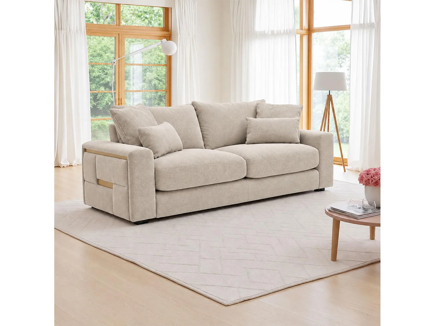 Juno Beige Chenille 3 + 2 Seater Sofa Set with Removable Cushions