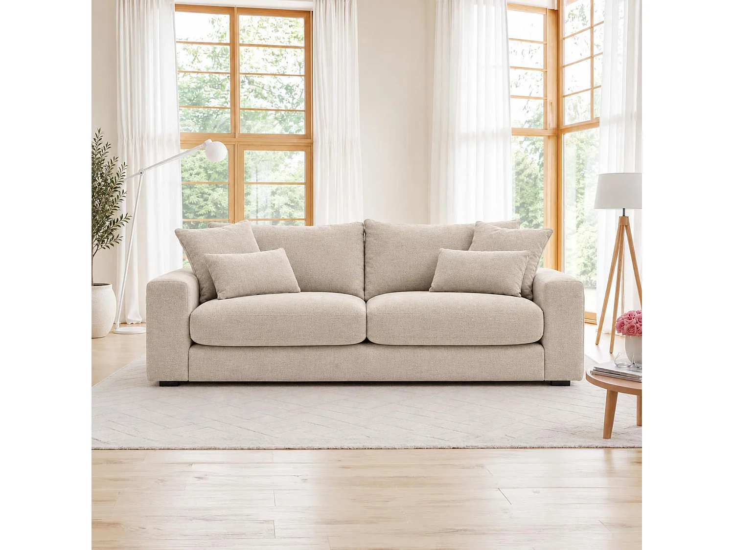 Juno Beige Chenille 3 + 2 Seater Sofa Set with Removable Cushions