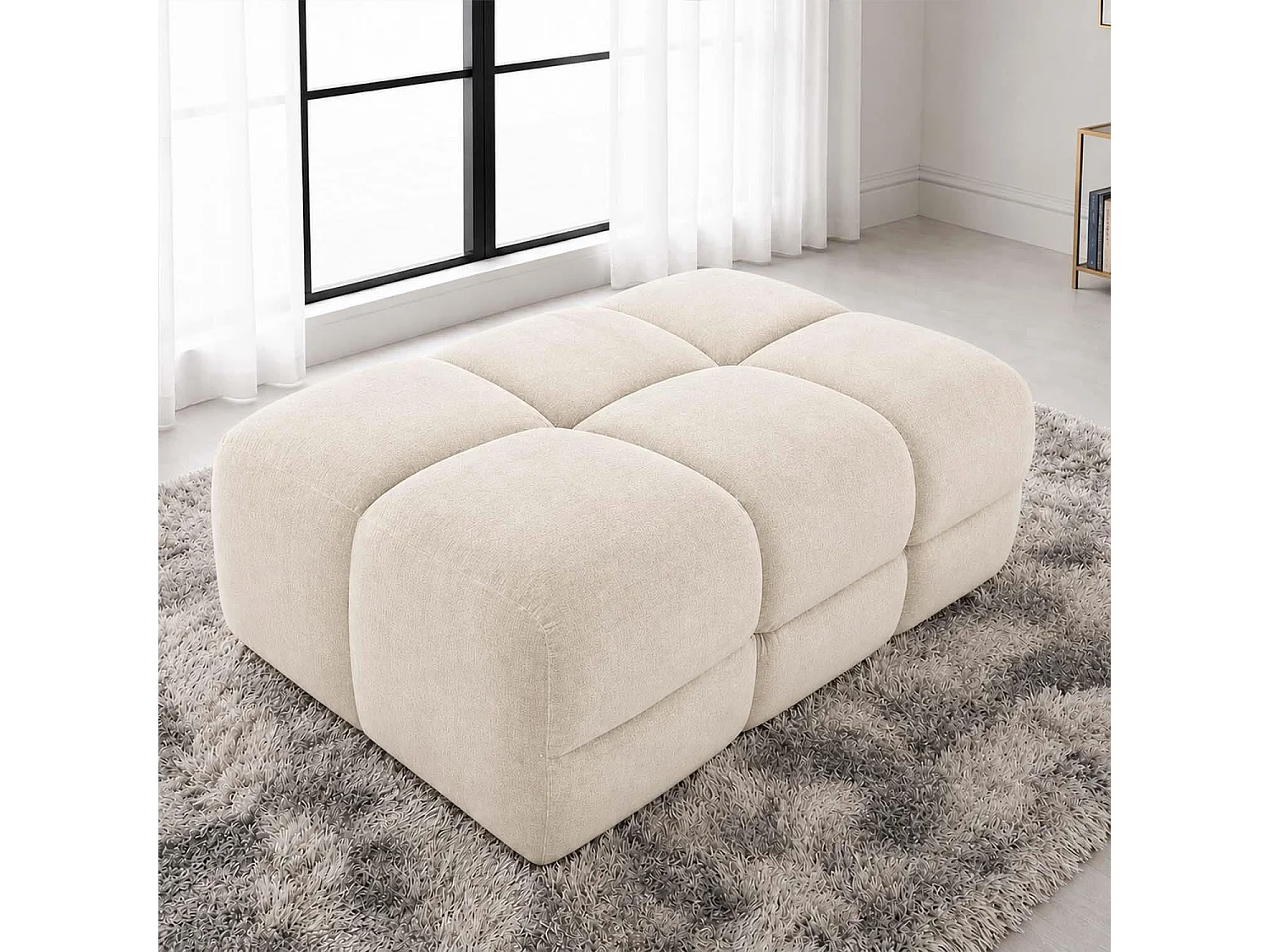Jenson Natural Large Plush Velvet Footstool Ottoman Cross Stitching