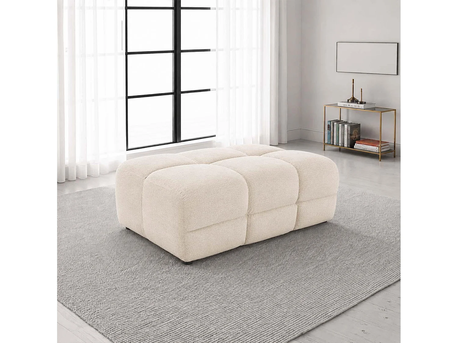 Jenson Natural Large Plush Velvet Footstool Ottoman Cross Stitching