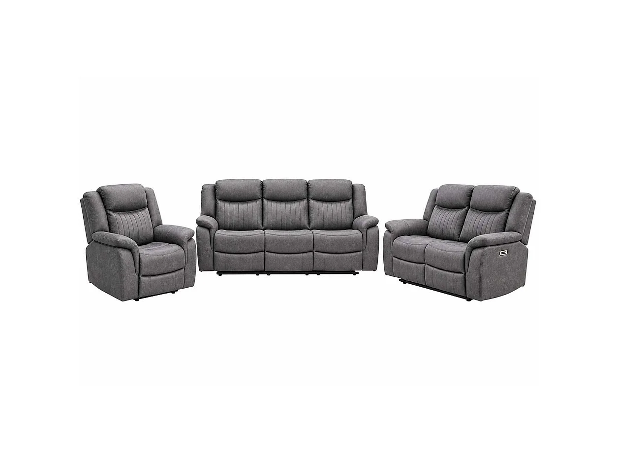 Lennox Grey Tech Fabric 3 + 2 + 1 Sofa Suite with Electric Recliner