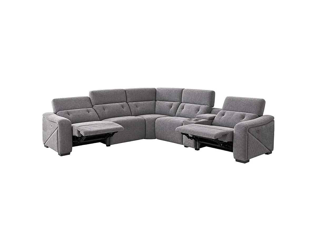 Oxley Grey 5 Seater Electric Recliner Corner Sofa Bluetooth Speakers