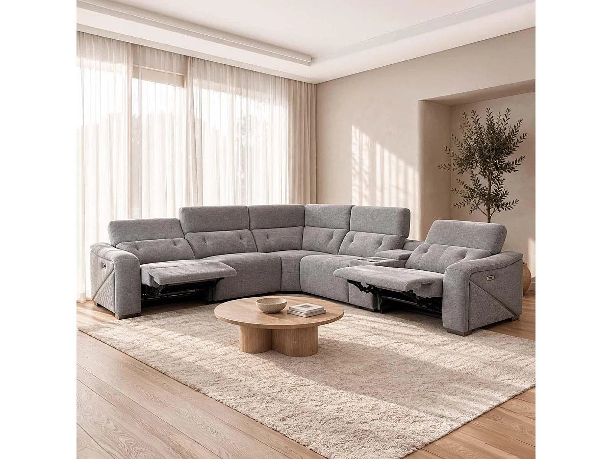 Oxley Grey 5 Seater Electric Recliner Corner Sofa Bluetooth Speakers