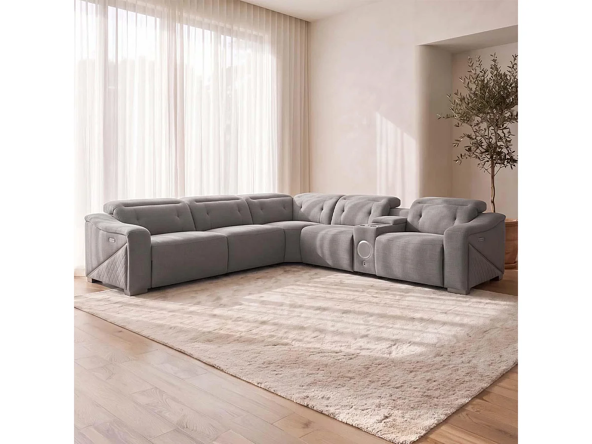 Oxley Grey 5 Seater Electric Recliner Corner Sofa Bluetooth Speakers