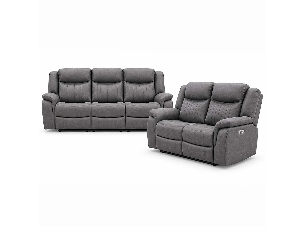 Lennox Grey Tech Fabric 3 + 2 Sofa Suite with Electric Recliner