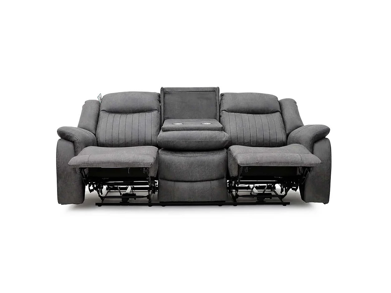 Lennox Grey Tech Fabric 3 Seater Electric Recliner Sofa with USB