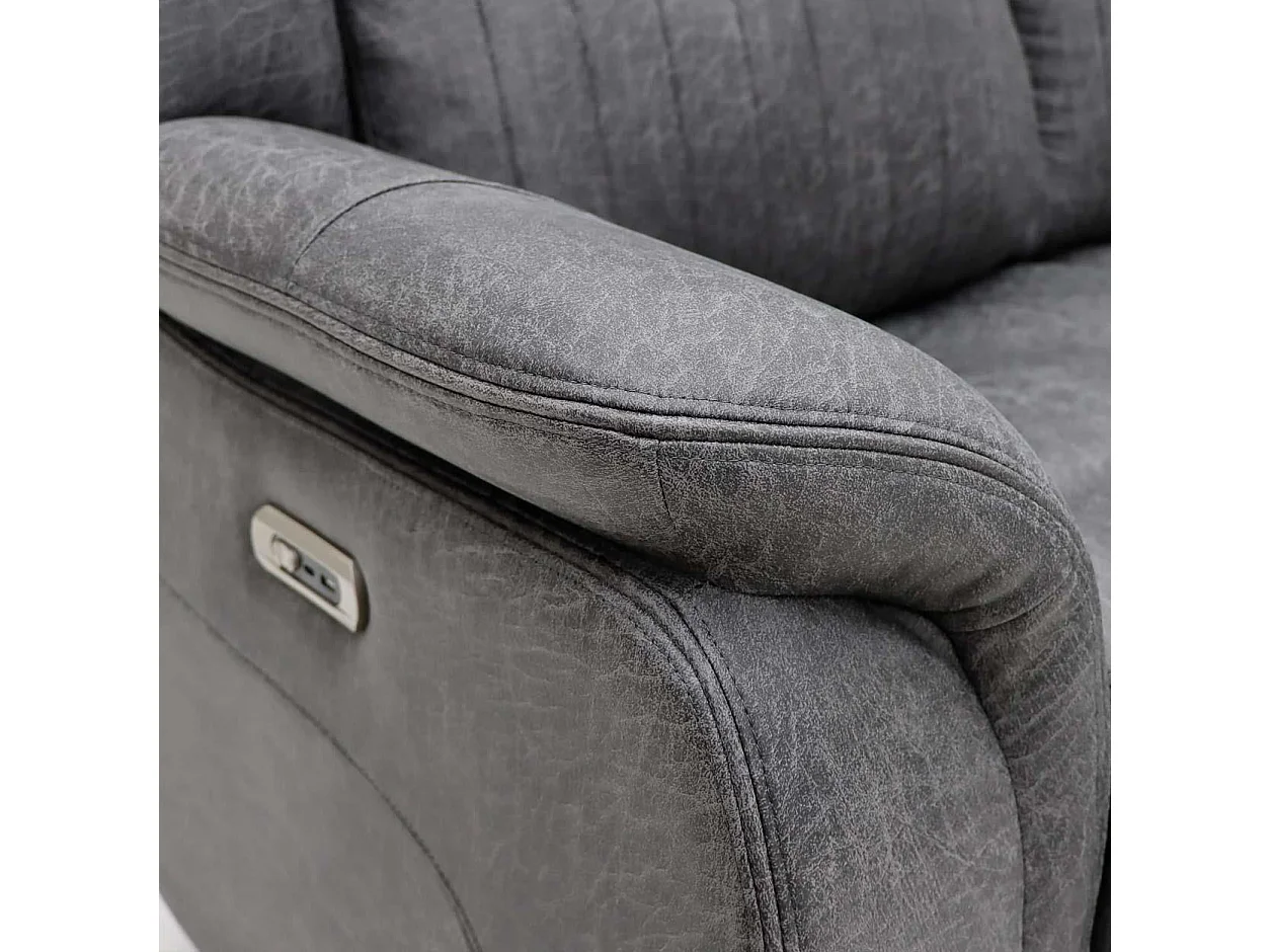 Lennox Grey Tech Fabric 3 Seater Electric Recliner Sofa with USB