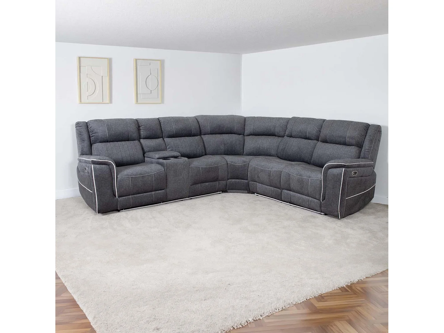 Anna Grey Fabric 5 Seater Electric Recliner Corner Sofa USB