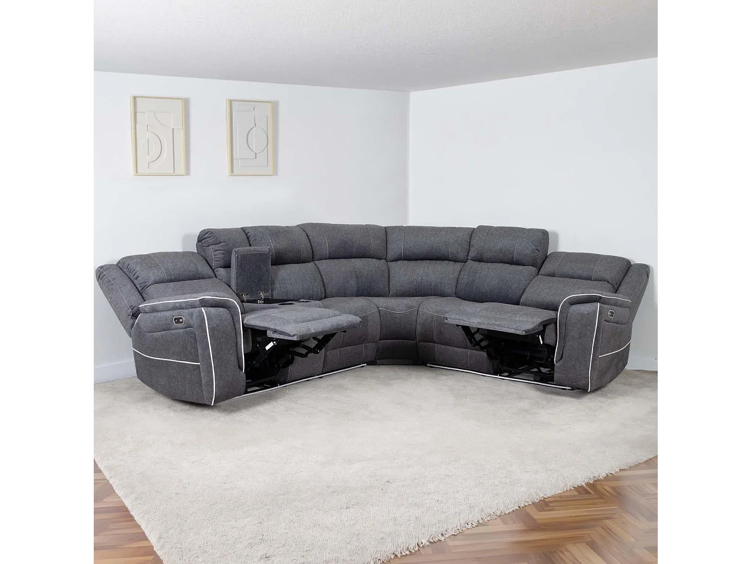 Anna Grey Fabric 5 Seater Electric Recliner Corner Sofa USB