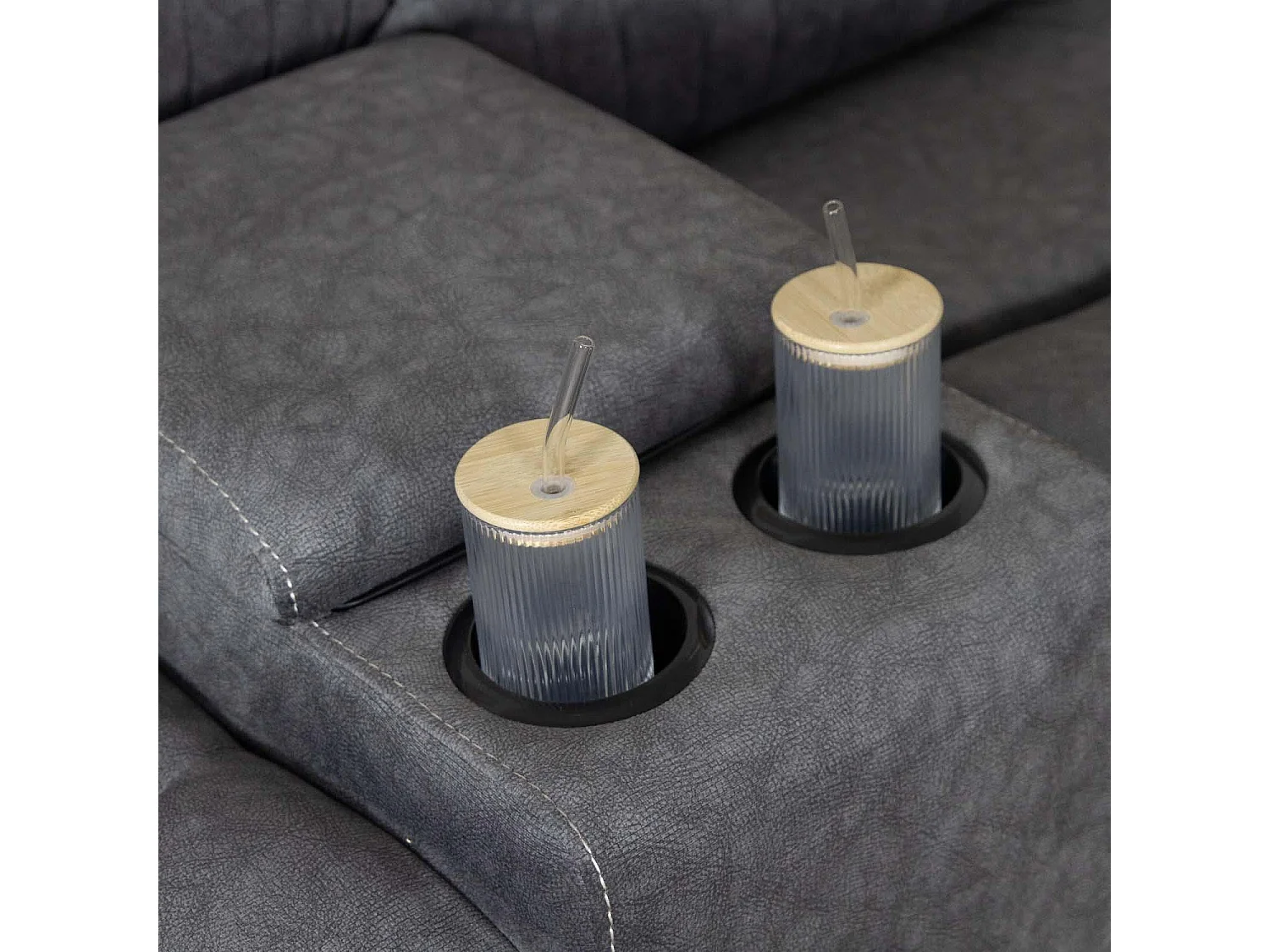 Anna Grey Fabric 5 Seater Electric Recliner Corner Sofa USB