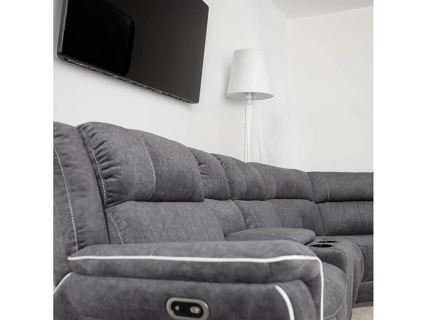Anna Grey Fabric 5 Seater Electric Recliner Corner Sofa USB