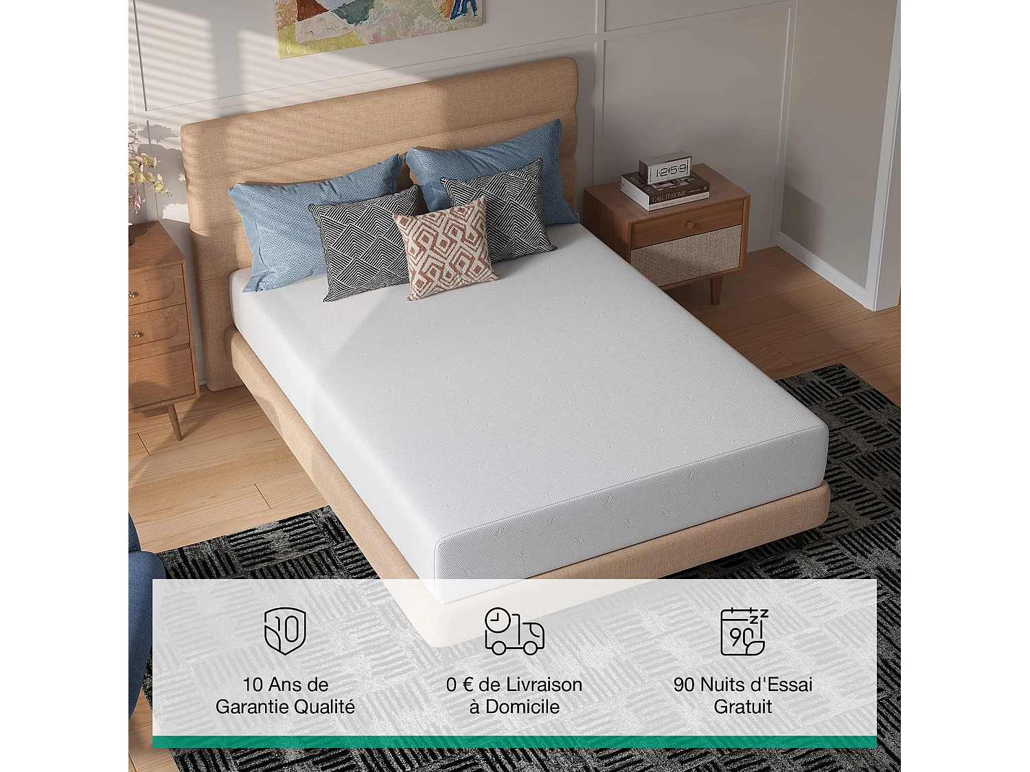 Novilla Matelas - 90 x 200 cm - épaisseur 18 cm - mémoire de forme gel - 7 zones - mi-ferme - housse lavable
