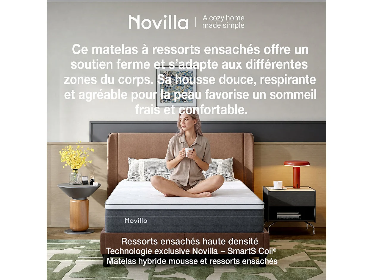 Novilla Matelas en Ressorts 90 x 200 cm, épaisseur 25 cm, réversible, 7 zones