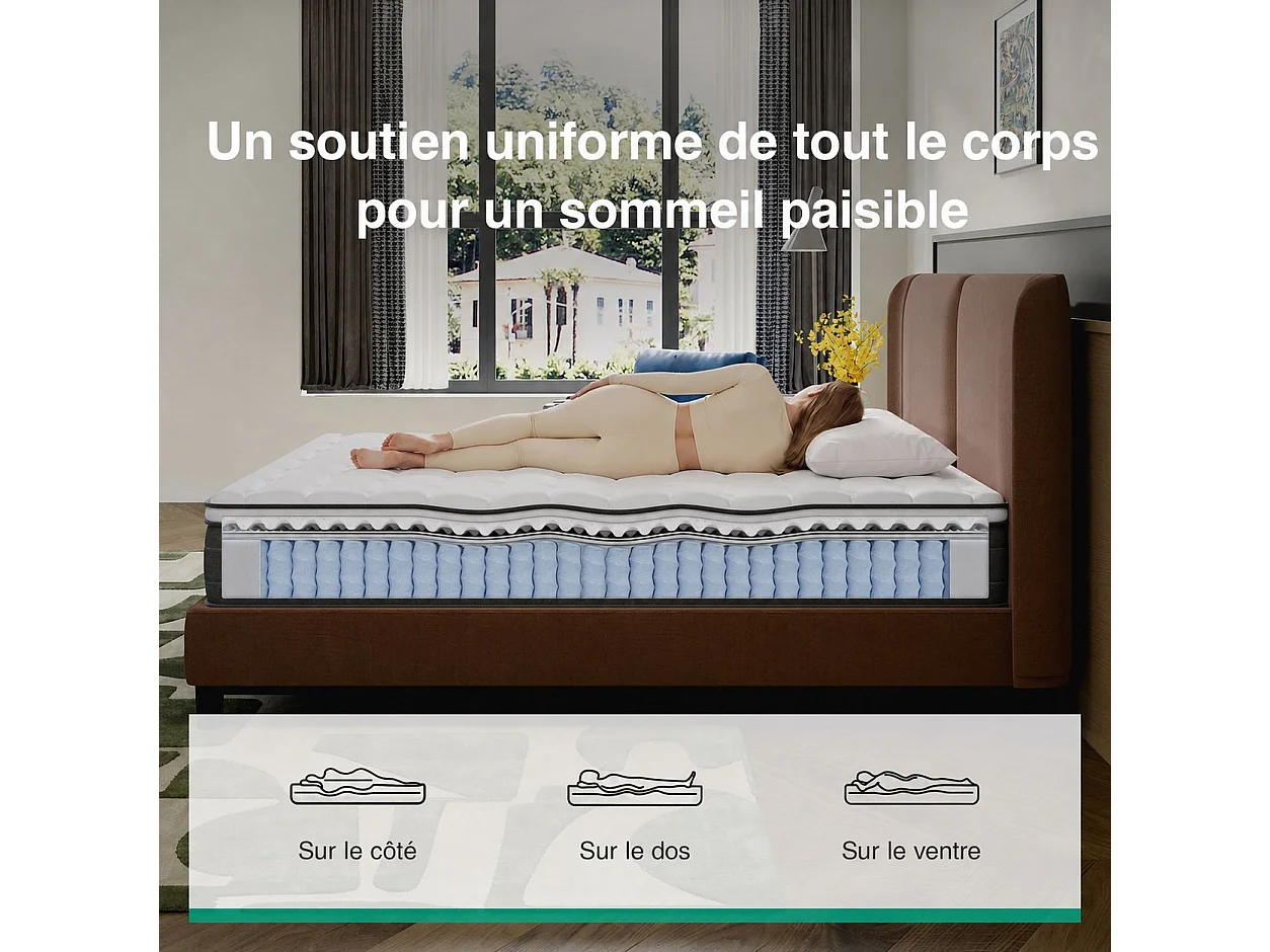 Novilla Matelas en Ressorts 90 x 200 cm, épaisseur 25 cm, réversible, 7 zones