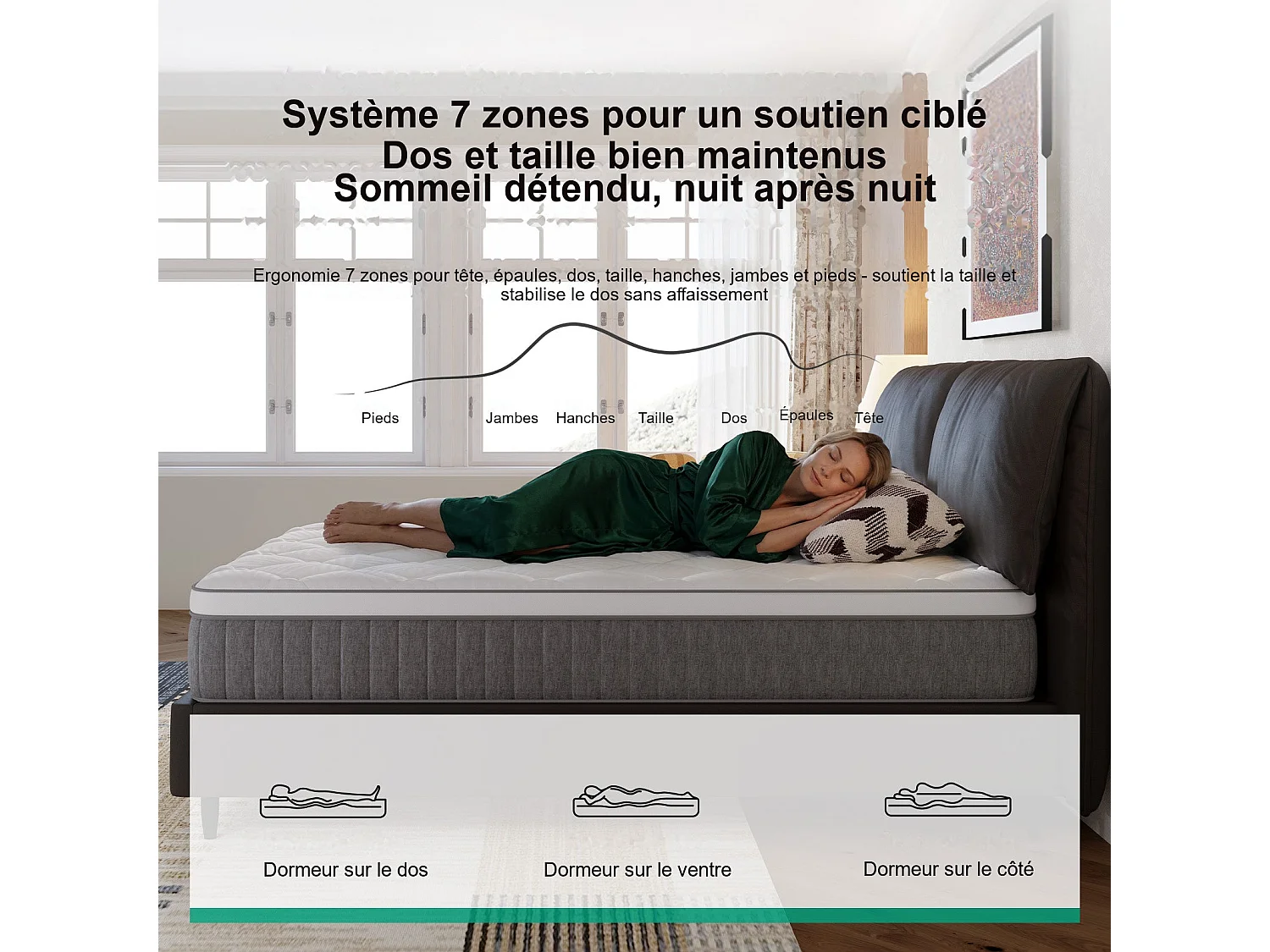 Novilla Matelas en mousse 160 x 200 cm, épaisseur 25 cm, réversible, 7 zones, housse lavable, tissu OEKO-TEX, mousse CertiPUR-US